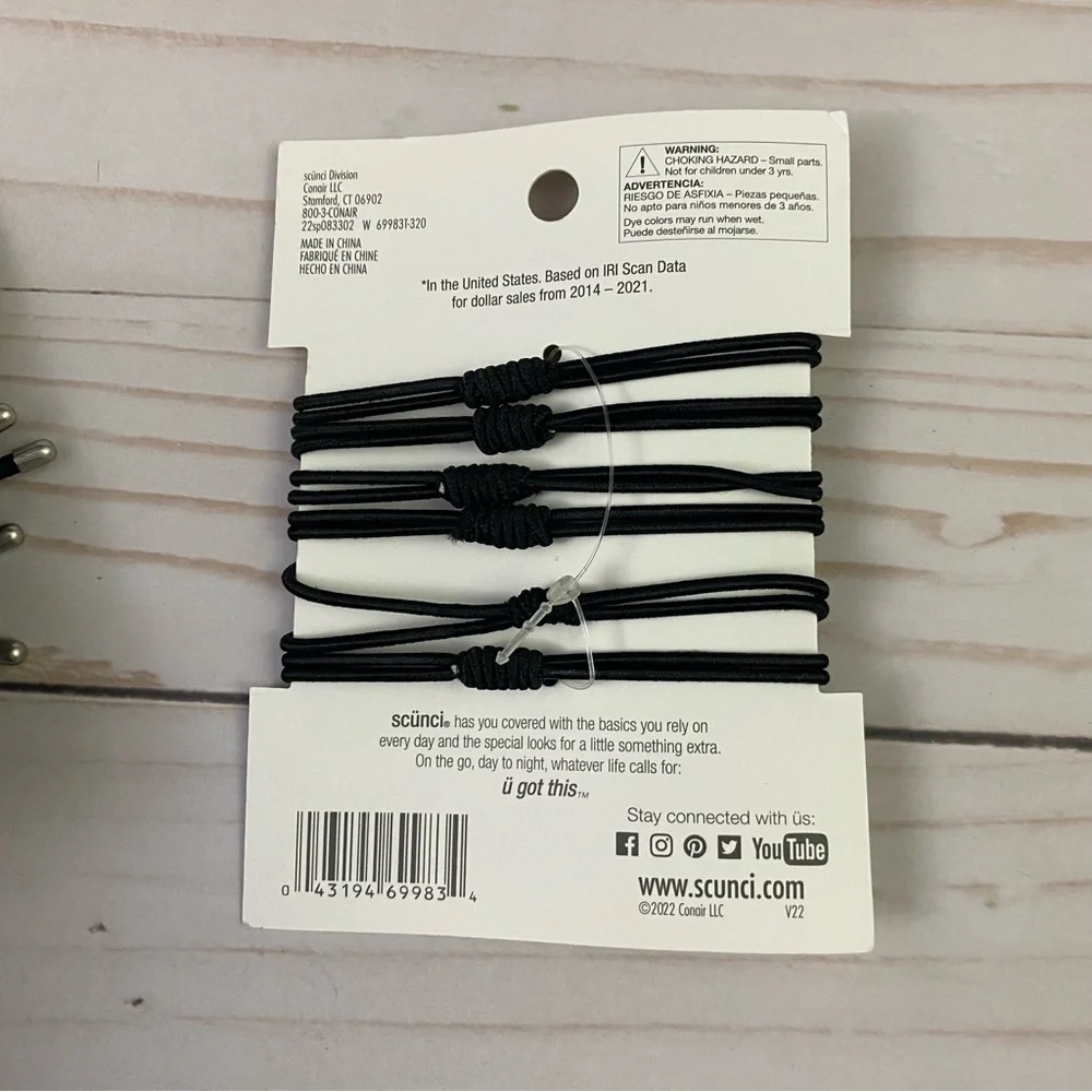 3x Scunci Ponytailers 6-pcs each pack Black 1 with Faux Pearls